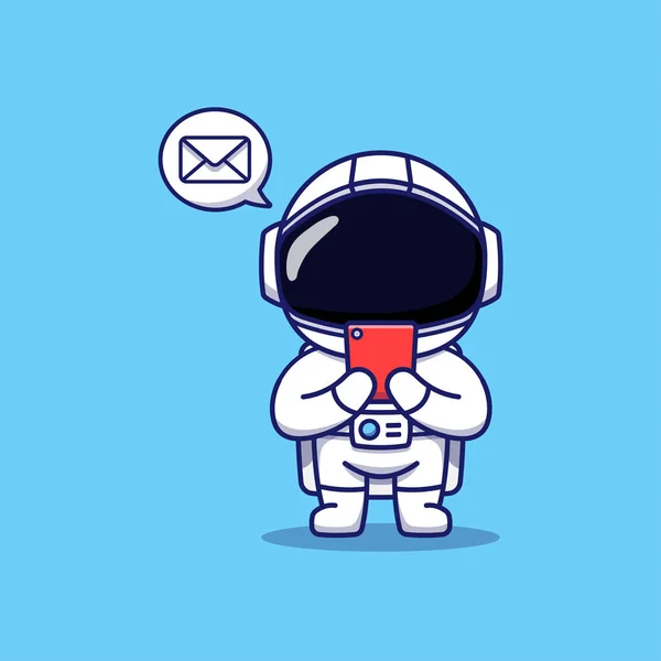 Cute Astronaut Receiving Message His Smartphone — Stockvektor