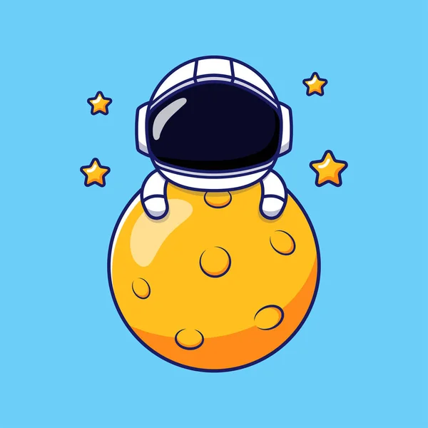 Cute Happy Astronaut Hugging Moon — Stock Vector