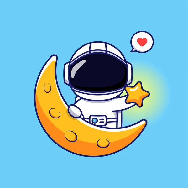 Cute Astronaut Star Moon — Stock Vector