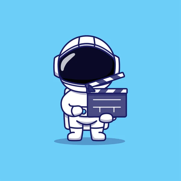 Cute Astronaut Carrying Clapperboard — Stok Vektör