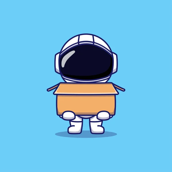 Cute Astronaut Carrying Box — Stockvektor