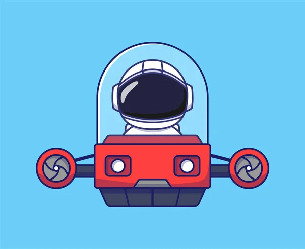 Cute Astronaut Driving Flying Vehicle — Stockvektor