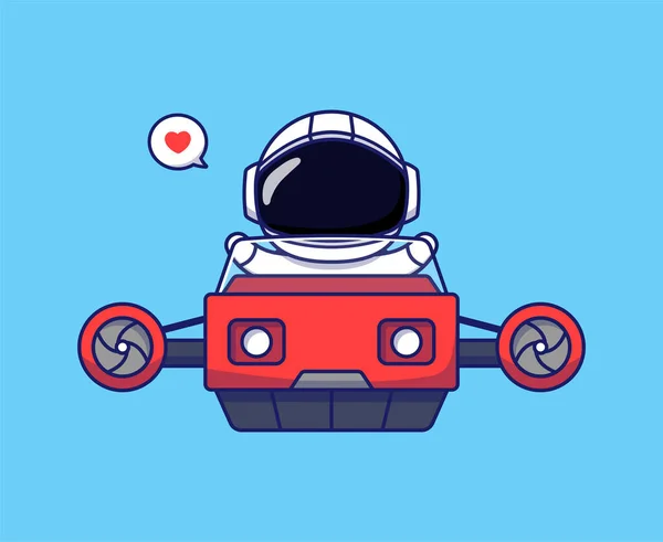 Cute Astronaut Driving Flying Vehicle — Stockvektor