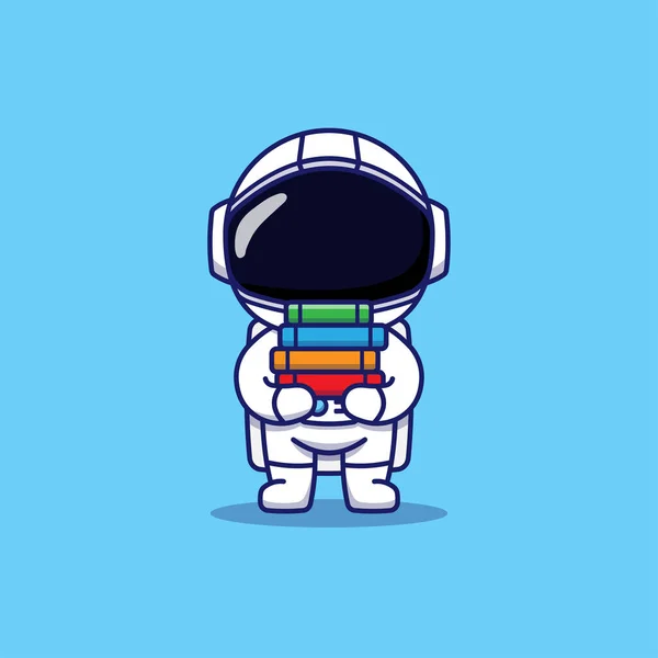 Cute Astronaut Carrying Some Books — Stock Vector