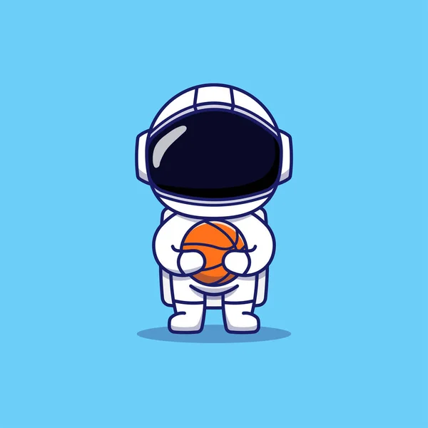 Cute Astronaut Carrying Basket Ball — Stock Vector