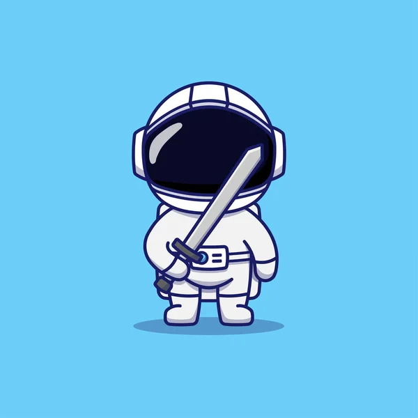 Cute Astronaut Carrying Sword — Stock Vector