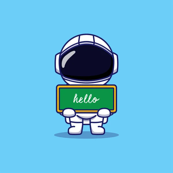 Cute Astronaut Carrying Chalkboard Says Hello — Stockvektor