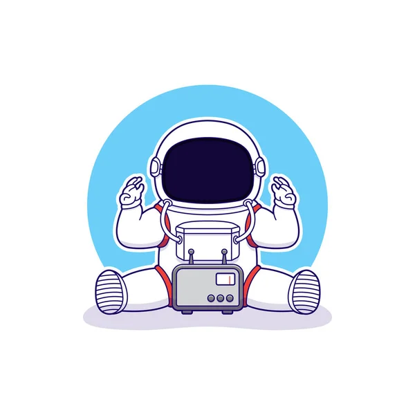 Cute Astronaut Radio Communication Logo — Stock Vector
