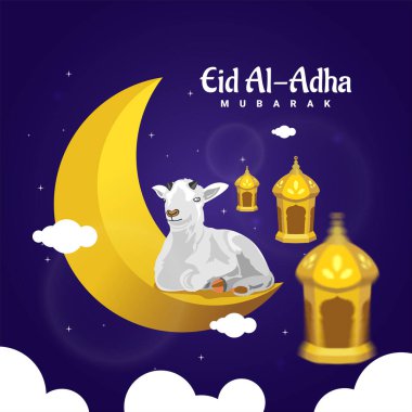 flat vector illustration of sheep and eid al adha greetings gambar