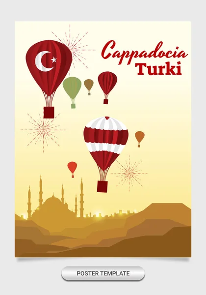 Air Balloon Flying Poster Illustration Design Cappadocia Turkey —  Vetores de Stock