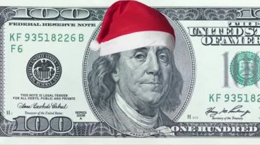 2006 yılbaşı şapkalı eski 100 dolarlık banknot. 100 dolarlık banknot. 4K yüksek kaliteli görüntü