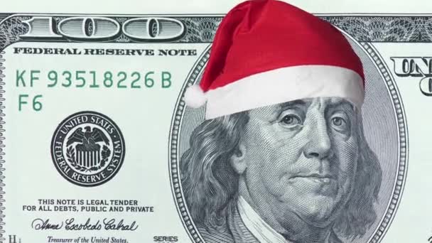 Old One hundred dollar bill old 2006 banknote in christmas hat. 100 dollar banknote. 4k high quality footage — Stockvideo