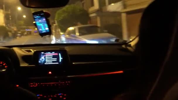 Pov Riding Back Car Night Friends — стоковое видео