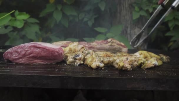 Primer Plano Corte Carne Picanha Una Parrilla Con Otras Carnes — Vídeos de Stock
