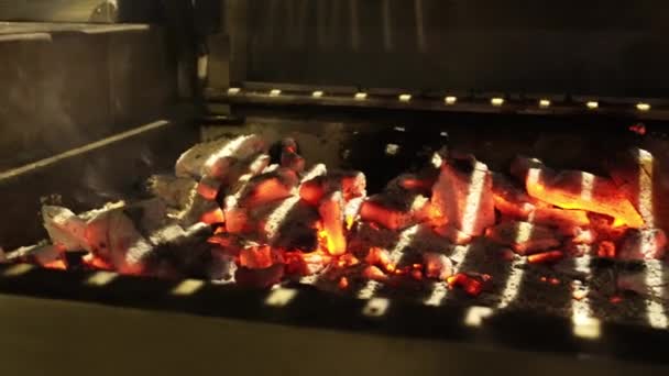 Close Van Verschillende Stukken Gloeiend Hete Houtskool Uit Een Grill — Stockvideo
