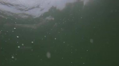 POV bakış açısı denizin altında elleri hareket ettirerek gün içinde plajda yüzmek için 4K