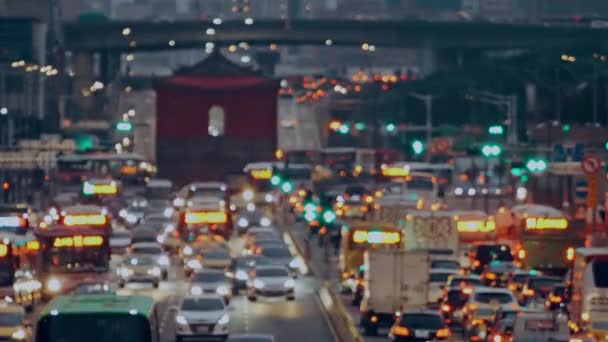 Círculos Bokeh Concurrida Intersección Taipei North Gate Taiwán — Vídeo de stock