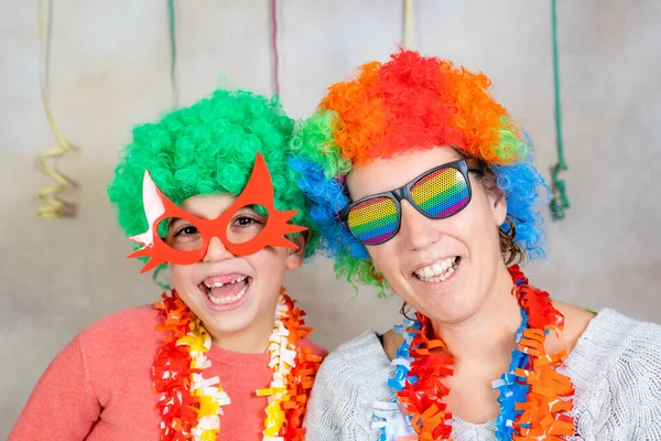 Mother Son Celebrating Carnival Home — Stock Photo, Image