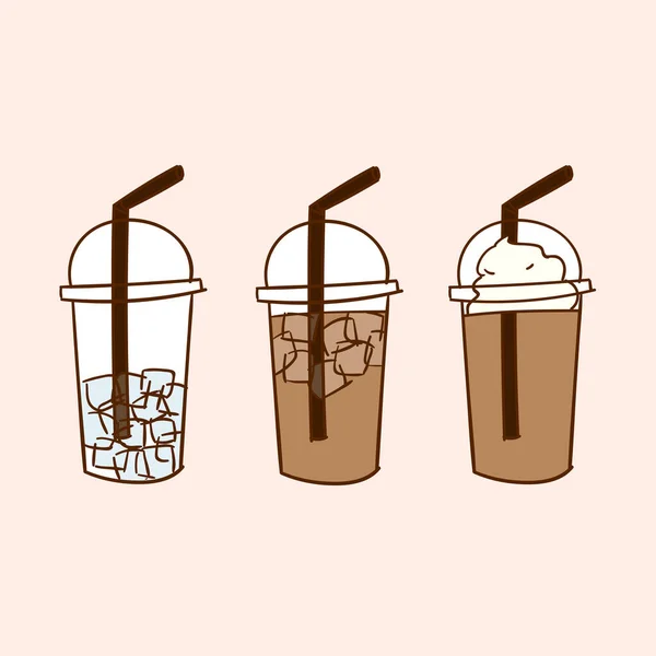 Eiskaffee Mit Eis Und Sahne Gekritzelter Zeichenvektor — Stockvektor