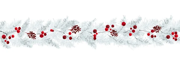 侧边有松枝和白色背景的浆果 适用于圣诞节装饰 头饰设计 封面设计 贺卡或邀请函 — 图库矢量图片