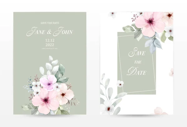 Aquarellblumen Einladungskarten Sammlung Aquarell Botanischen Vektor Geeignet Für Hochzeitseinladung Speichern — Stockvektor