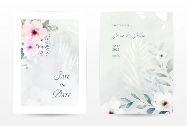 Aquarellblumen Einladungskarten Set Sammlung Aquarell Botanischen Vektor Geeignet Für Hochzeitseinladung — Stockvektor
