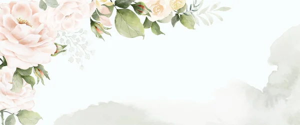 ローズと葉の水彩抽象芸術の背景 ベクトルバナーコレクションの花水彩画のアートデザイン 結婚式の装飾 グリーティングカード カバー ヘッダー または壁の装飾に適しています — ストックベクタ