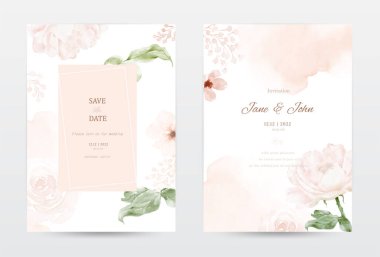 Rose and leaves watercolor invitation template cards set. Collection watercolor botanical vector suitable for Wedding Invitation, save the date, thank you, or greeting card.