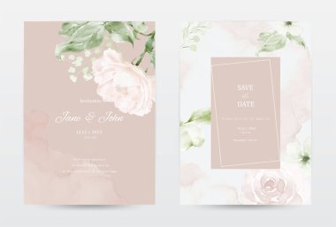 Rose and leaves watercolor invitation template cards set. Collection watercolor botanical vector suitable for Wedding Invitation, save the date, thank you, or greeting card.