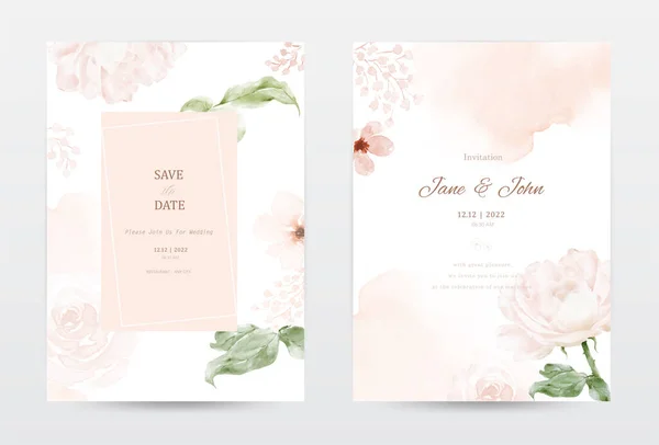Rose Leaves Watercolor Invitation Template Cards Set Collection Watercolor Botanical — стоковий вектор