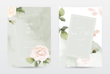 Rose and leaves watercolor invitation template cards set. Collection watercolor botanical vector suitable for Wedding Invitation, save the date, thank you, or greeting card.