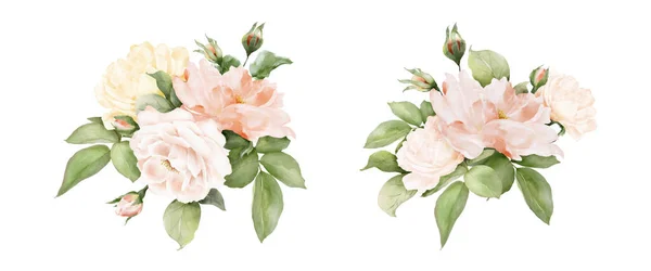 Set Rose Bouquet Decorative Watercolor Vector Arrangements Wedding Concept Greeting — Stock Vector