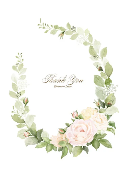 Watercolor Wreath Frame Design Pink Roses Leaves Floral Vector Arrangements — Stock Vector