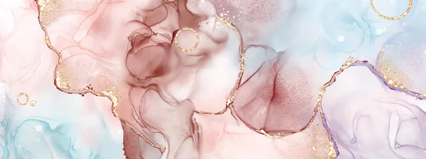 Abstract fluid art with alcohol ink technique painting, and decorated with gold foil glitter to look luxurious. Suitable for backgrounds, banners, cards, or wall decoration.