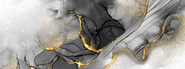 Abstract fluid art with alcohol ink technique painting, and decorated with gold foil glitter splash luxurious. Suitable for backgrounds, banners, wedding invitations, cards, or cosmetic products.