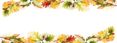 Mevsimlik yapraklı suluboya arkaplan sonbahar koleksiyonu. Suluboya doğal sanat, sonbahar afişi başlık, ağ, davetiye ya da metin alanınız için alanı olan tebrik kartları için mükemmel.