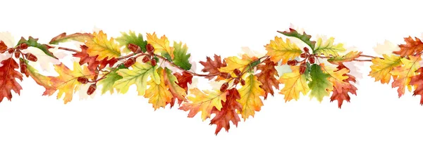 Kleurrijke Herfst Naadloze Grens Naadloze Waterverf Herfst Bladeren Samenstelling Geschikt — Stockfoto