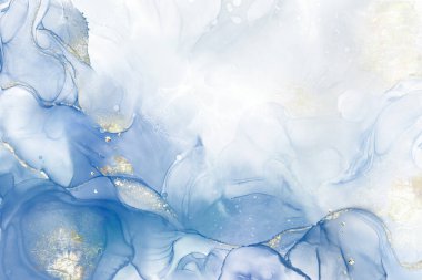 Alkol mürekkebi tekniğiyle donatılmış, lüks bir görünüş için parlak altın folyoyla süslenmiş soyut sıvı sanat arkaplanı. Arkaplan, pankart, tebrik kartı veya duvar dekorasyonu için uygun.