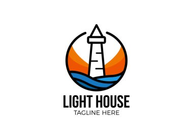 Deniz feneri, liman logosu ilham veriyor. Minimalist logo