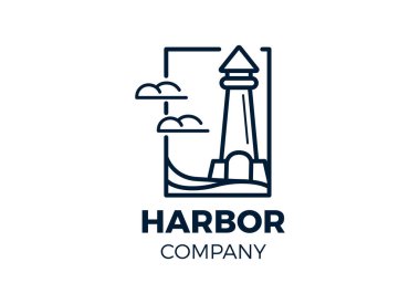 Deniz feneri, liman logosu ilham veriyor. Minimalist logo