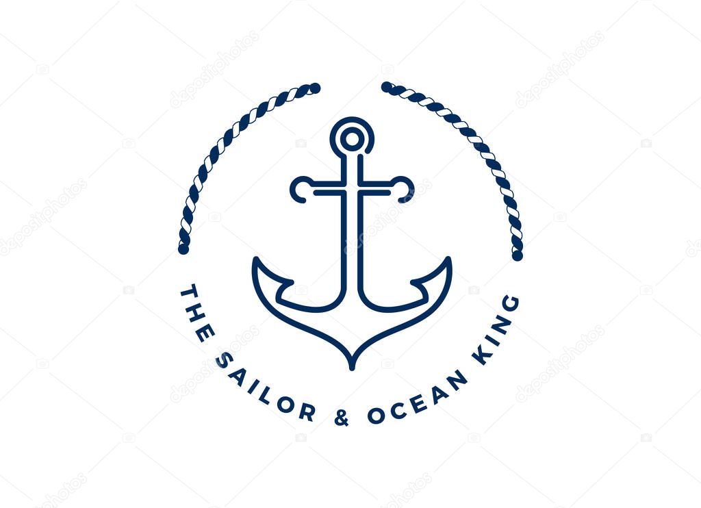Anchor, Rope and Crown for Marine Ship Boat logo design