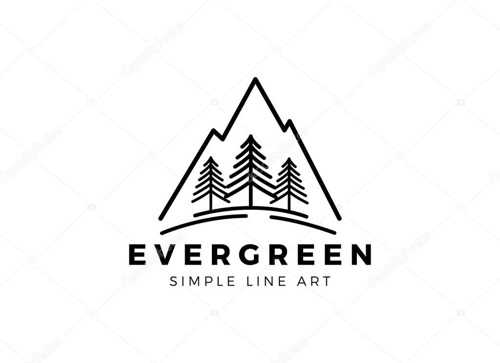 Pine evergreen fir hemlock spruce conifer cedar coniferous cypress larch pinus tree forest vintage retro hipster line art Logo design