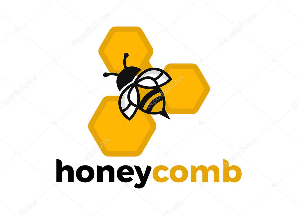 The bee and honey logo design inspiration. Healthy food and drink logo. 