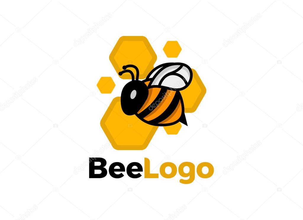 The bee and honey comb logo design inspiration. Bee Illustration Vector.