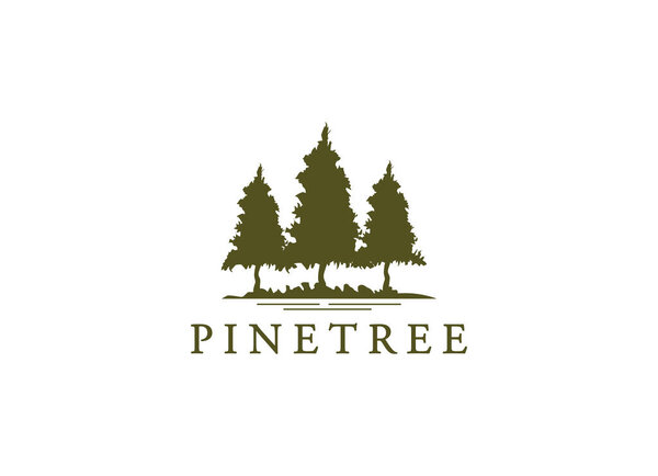 Rustic Retro Vintage cedar, cypress, larch, spruce, pine, pinus, evergreen, coniferous, conifer, fir, hemlock trees logo design