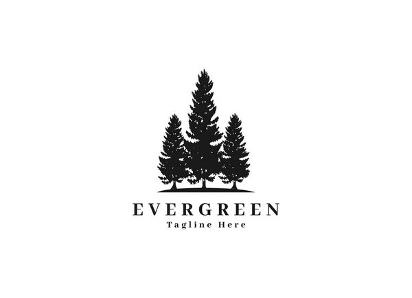 Rustic Retro Vintage cedar, cypress, larch, spruce, pine, pinus, evergreen, coniferous, conifer, fir, hemlock trees logo design