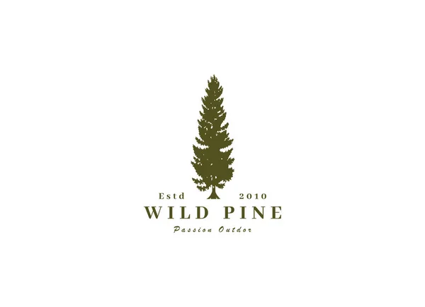 Rustic Retro Vintage cedar, cypress, larch, spruce, pine, pinus, evergreen, coniferous, conifer, fir, hemlock trees logo design