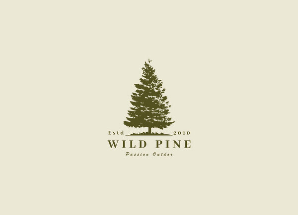 Rustic Retro Vintage cedar, cypress, larch, spruce, pine, pinus, evergreen, coniferous, conifer, fir, hemlock trees logo design