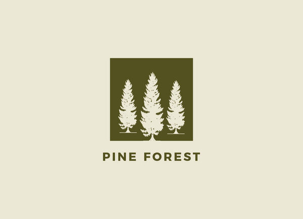 Rustic Retro Vintage cedar, cypress, larch, spruce, pine, pinus, evergreen, coniferous, conifer, fir, hemlock trees logo design