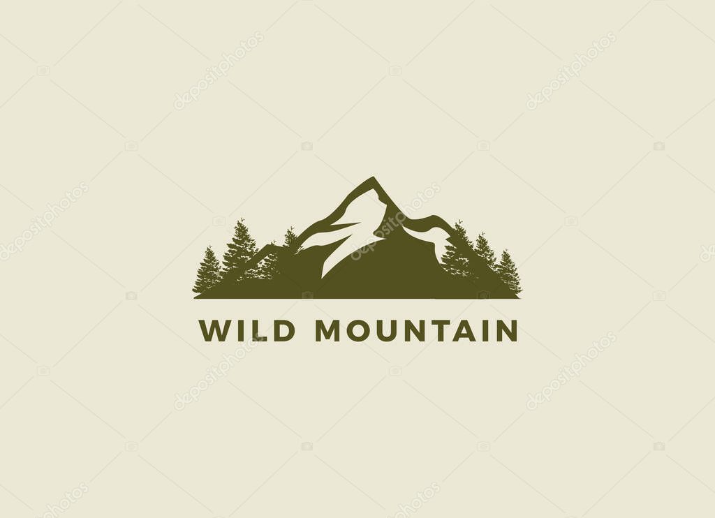 Rustic Retro Vintage cedar, cypress, larch, spruce, pine, pinus, evergreen, coniferous, conifer, fir, hemlock trees logo design